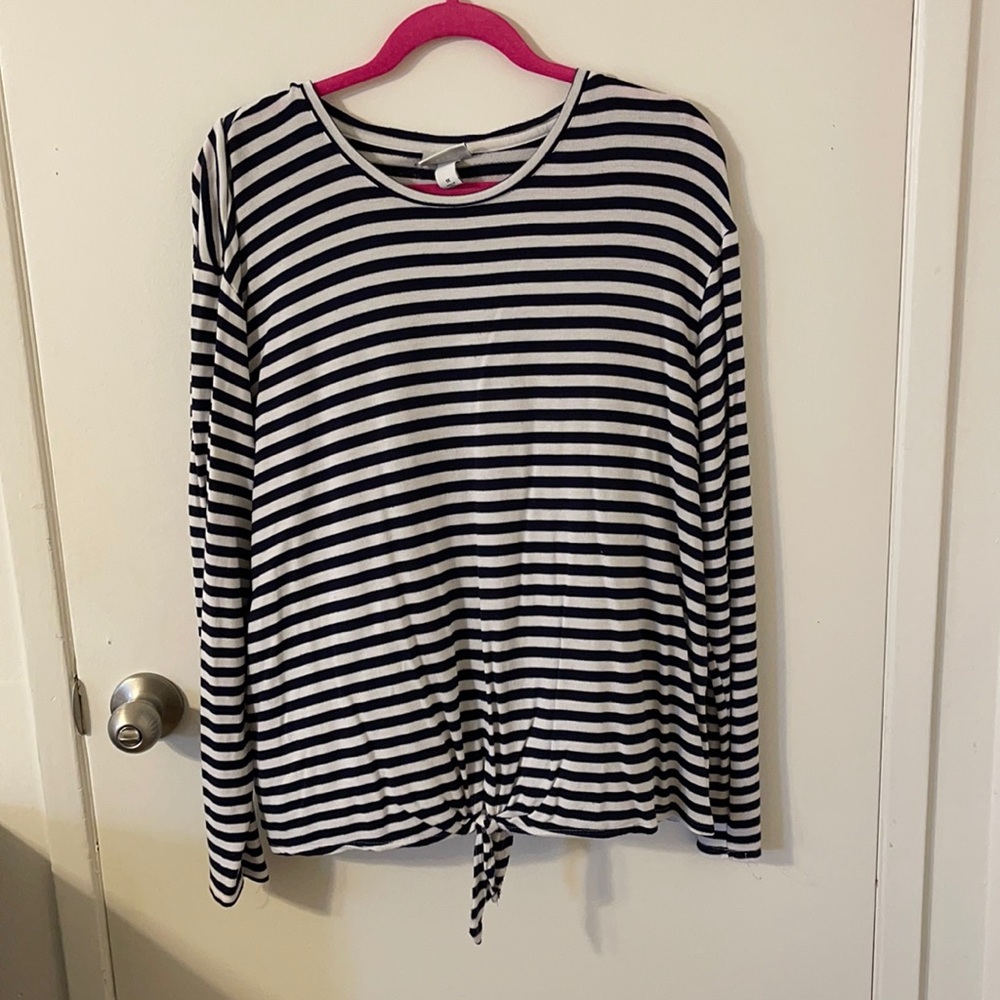 PLUS Long sleeve tie front striped t-shirt